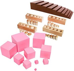 Set Montessori 3 jouets escalier tour et cylindres